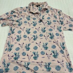 Bad Birdie Cactus Print Polo - Pink and Green